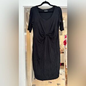 Maternity Black Midi Dress with Knot Detail